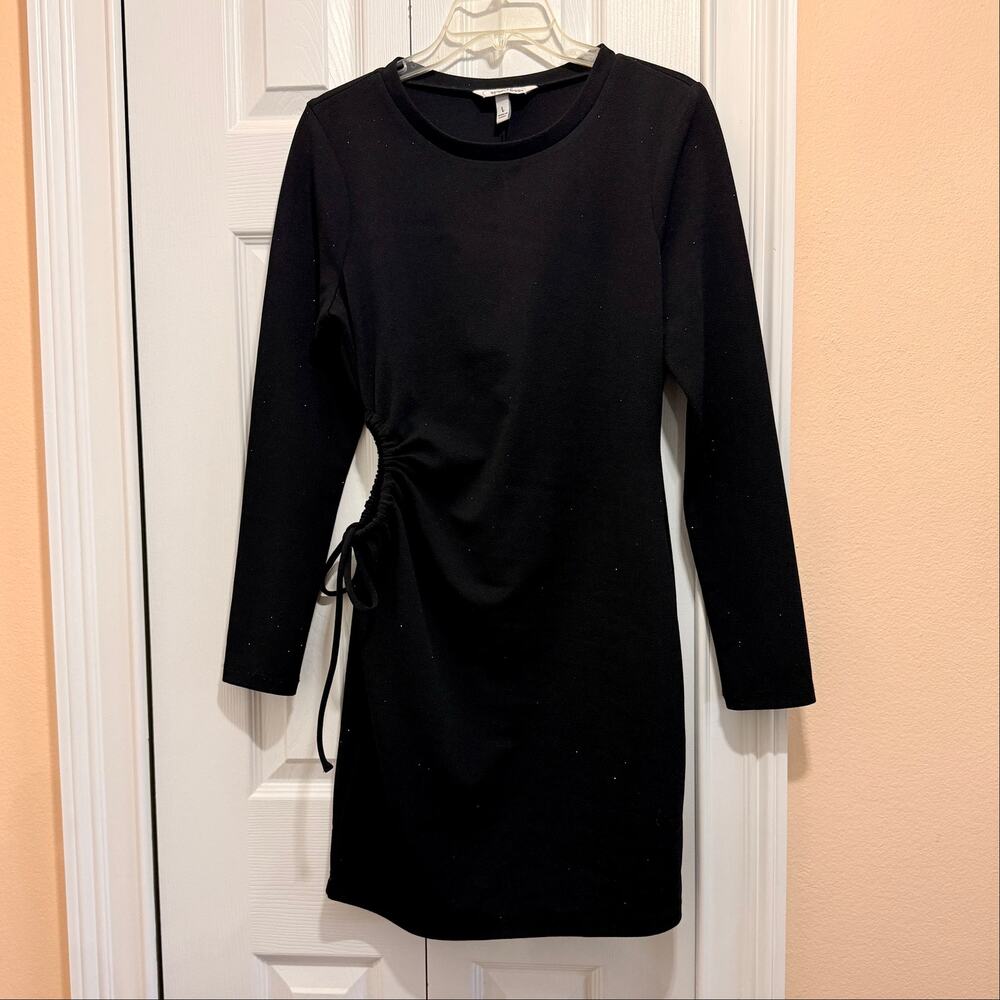 Speechless Juniors Size Large Black Glitter Bodycon Dress Long Slv Side Cutout
